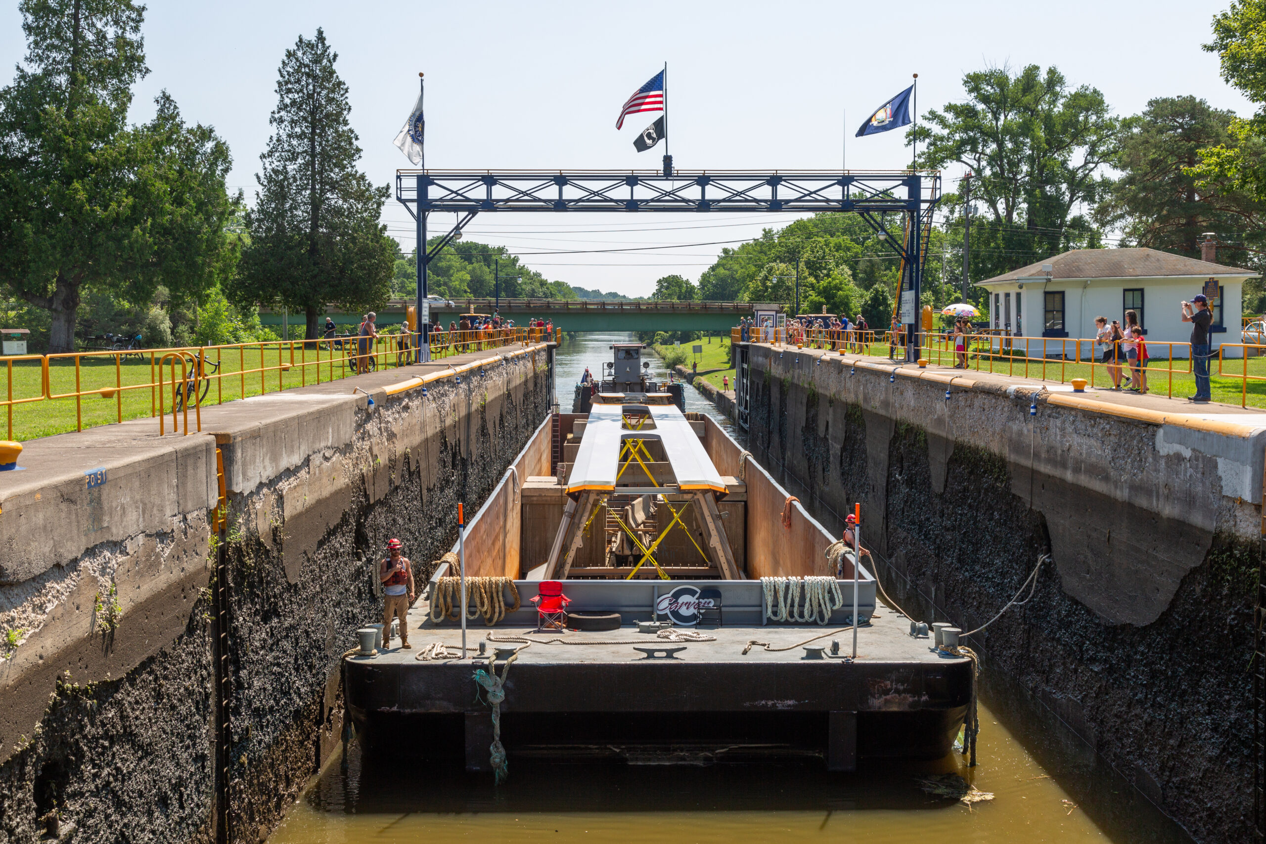 You saw two giant pieces of the future Ralph Wilson Park bridge lock up in the Erie Canal at Macedon